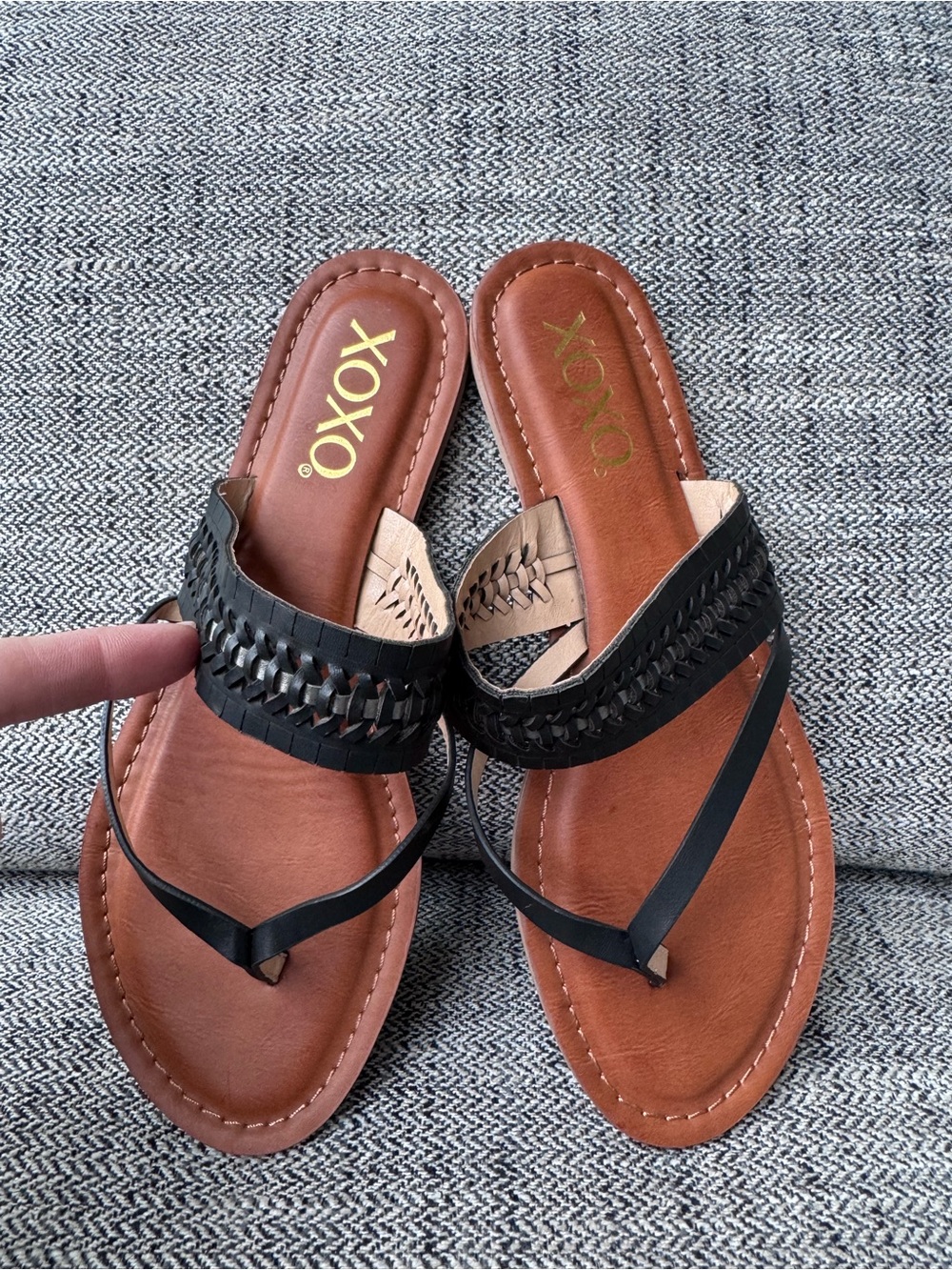 Nordstrom XOXO Women's Black and Brown Woven Leather Slide Sandals